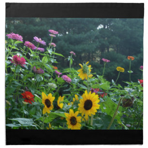 Elegant floral garden sunflowers zinnia mums  cloth napkin
