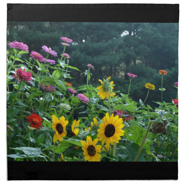 Elegant floral garden sunflowers zinnia mums  cloth napkin (Front)