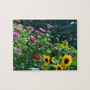 Elegant floral garden sunflowers zinnia mums jigsaw puzzle