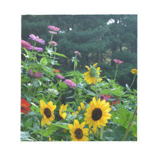 Elegant floral garden sunflowers zinnias daisies notepad