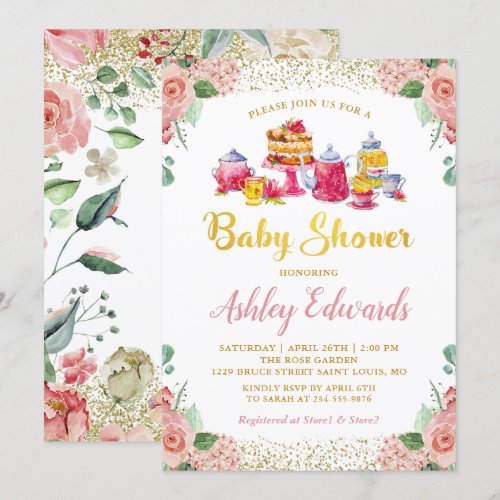 Elegant Floral Garden Tea Party Baby Shower Invitation