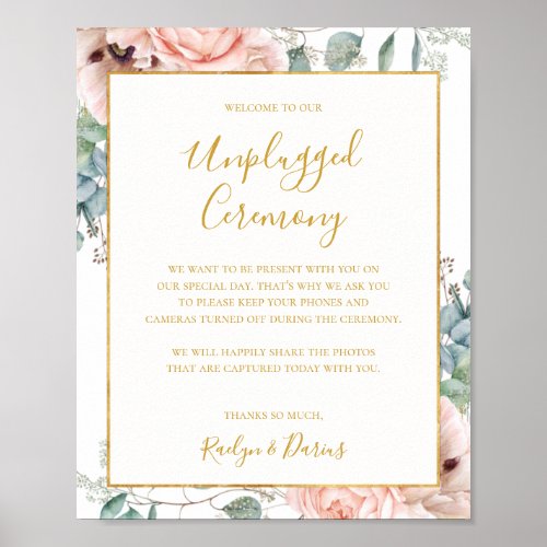 Elegant Floral Garden  Unplugged Ceremony Sign