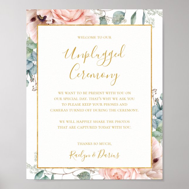 Elegant Floral Garden | Unplugged Ceremony Sign (Front)