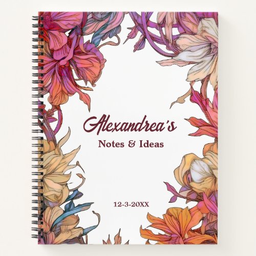 Elegant Floral Garden Watercolor Flowers Custom Notebook