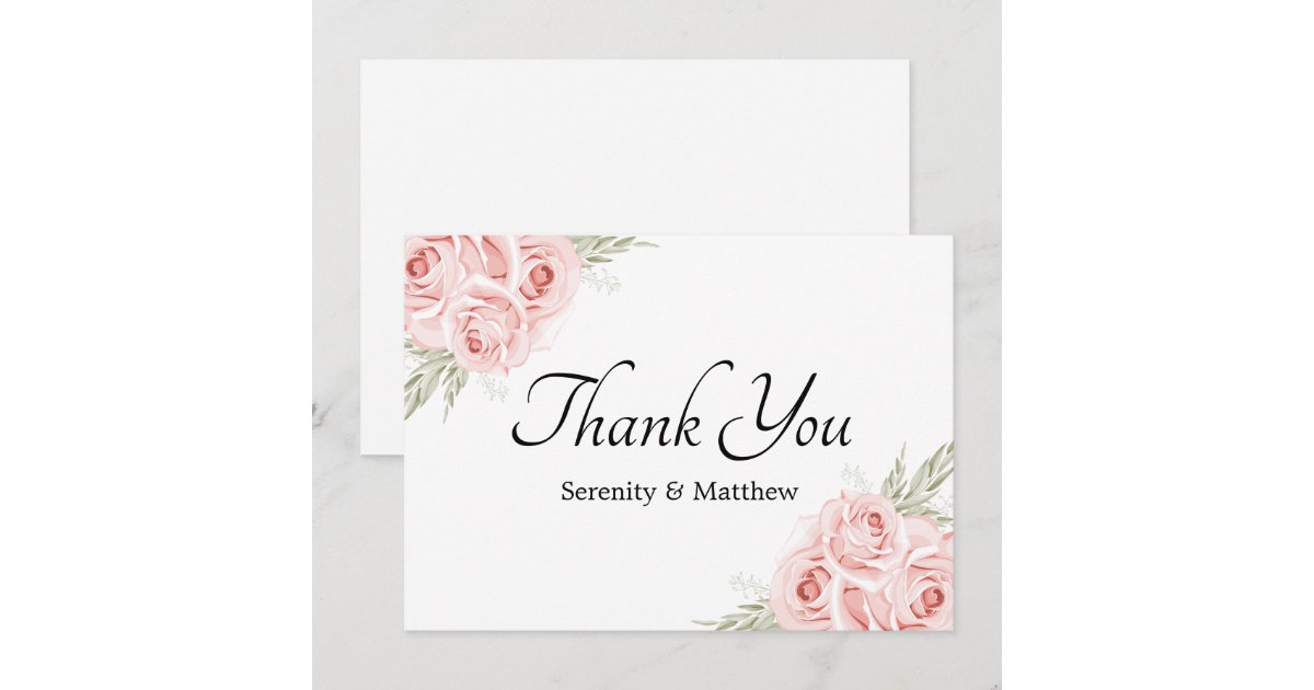 Elegant Floral Garden Watercolor Pink Rose Wedding Thank You Card | Zazzle