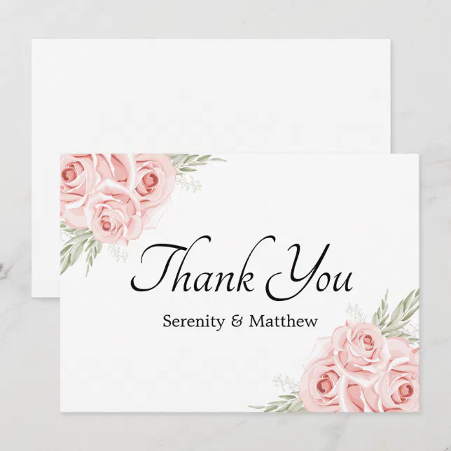 Elegant Floral Garden Watercolor Pink Rose Wedding Thank You Card | Zazzle