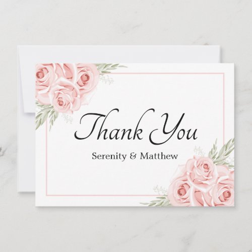 Elegant Floral Garden Watercolor Pink Rose Wedding Thank You Card