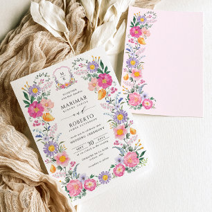 Elegant Floral Garden Wedding Monogram Crest Invitation