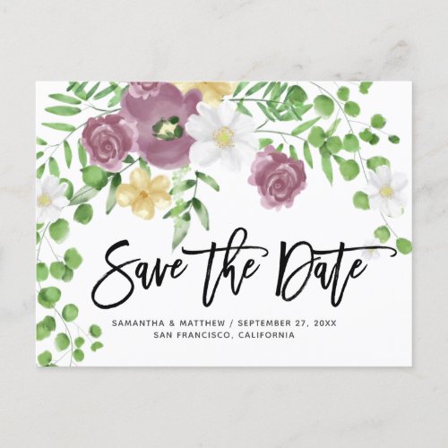 Elegant Floral Garden Wedding Save The Date Postcard