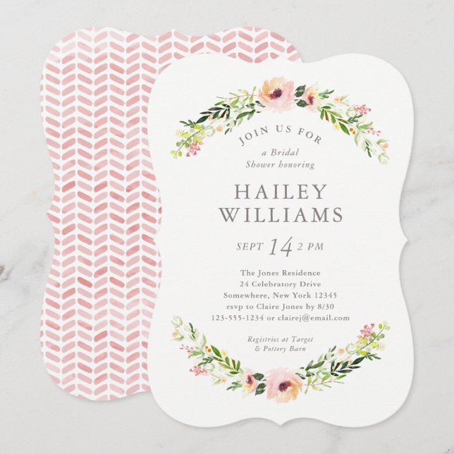 Elegant Floral Garland Bridal Shower Invitation (Front/Back)