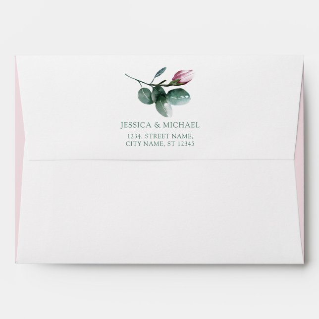Elegant Floral Garland Dusty Pink Green Wedding Envelope (Back (Top Flap))