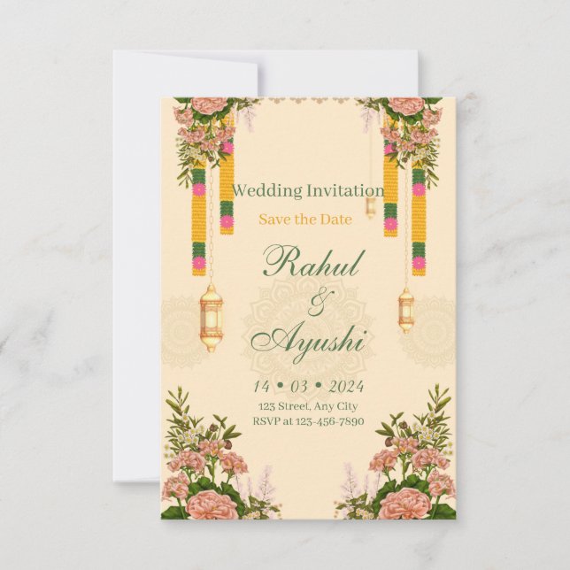 Elegant Floral Garland Mandap Wedding Invitation (Front)