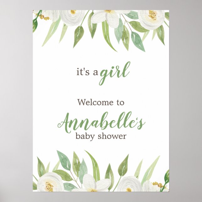 Elegant Floral Gender Neutral Baby Shower Poster (Front)