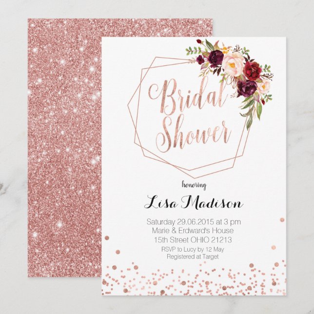 Elegant Floral Geometric Bridal shower Invitation (Front/Back)