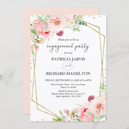 Elegant Floral Geometric Engagement Party Invitation