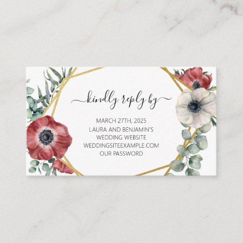 Elegant Floral Geometric Gold Wedding Website  Enclosure Card