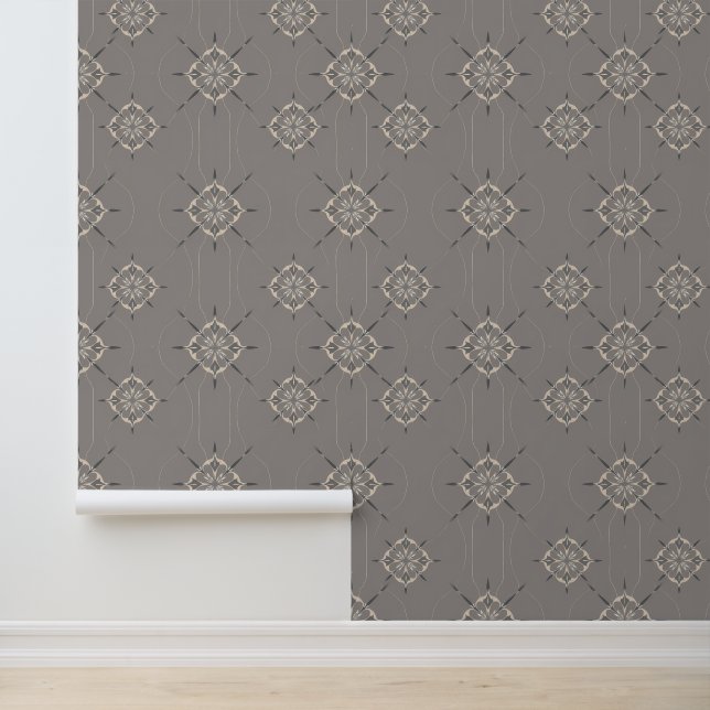 Elegant Floral Geometric Pattern on Gray Wallpaper (Application)