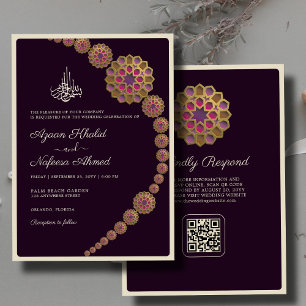 Elegant & Floral Geometric QR Code Islamic Wedding Invitation