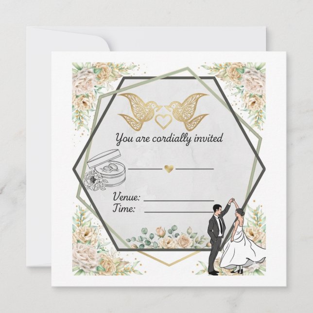 Elegant Floral Geometric Wedding Invitation (Front)