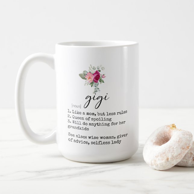 Elegant Floral Gigi Definition 15oz Coffee Mug (With Donut)