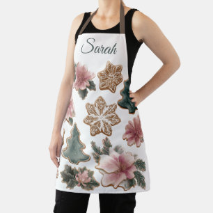 Elegant Floral Gingerbread Custom Christmas Apron