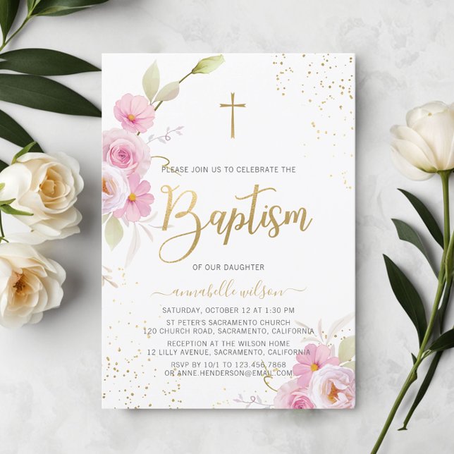 Elegant Floral Girl Baptism Invitation (Creator Uploaded)