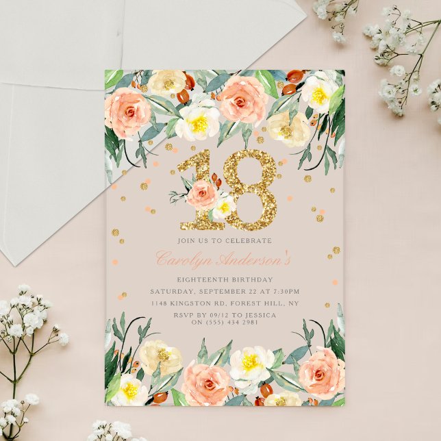 Elegant Floral Girls 18th Birthday Acrylic Invitations (Creator Uploaded)