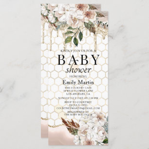 Elegant Floral Glitter Drip Marble Baby Shower