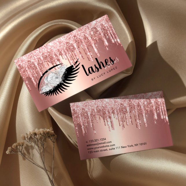Elegant floral glitter drips lashes & brows  business card (Creator Uploaded)