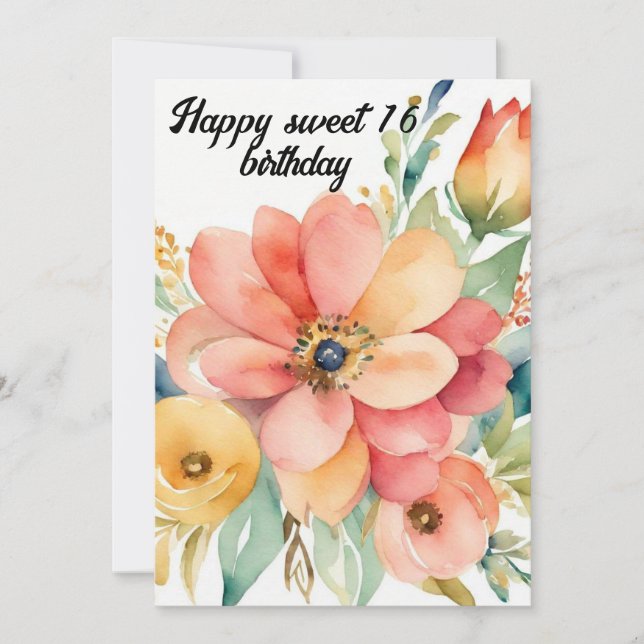 Elegant Floral & Glitter Sweet 16th Birthday  Invitation (Front)