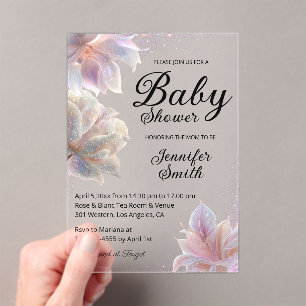 elegant floral glitters luxury girl baby shower  acrylic invitations