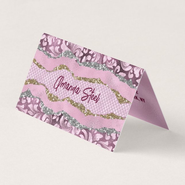 Elegant floral glittery Purple pink gold monogram  Business Card (Front)