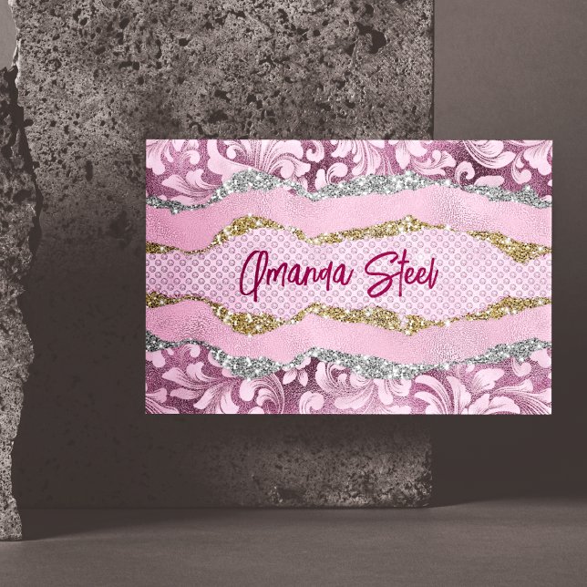 Elegant floral glittery Purple pink gold monogram  Business Card Magnet (Creator Uploaded)