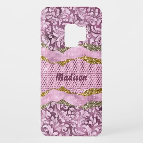 Elegant floral glittery Purple pink gold monogram Case_Mate Samsung Galaxy S9 Case