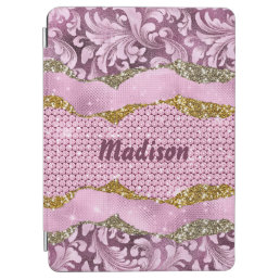 Elegant floral glittery Purple pink gold monogram iPad Air Cover