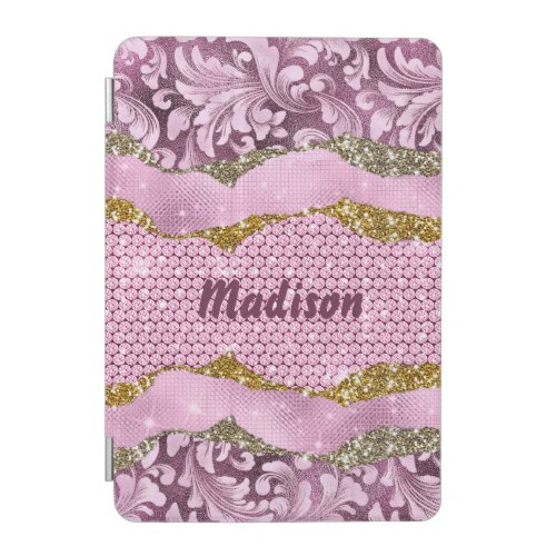 Elegant floral glittery Purple pink gold monogram  iPad Mini Cover