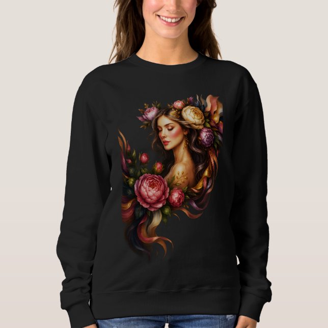 Elegant Floral Goddess Artwork Sweatshirt (Front)