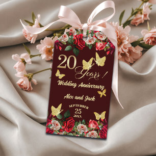 Elegant Floral Gold 20th Wedding Anniversary  Gift Tags
