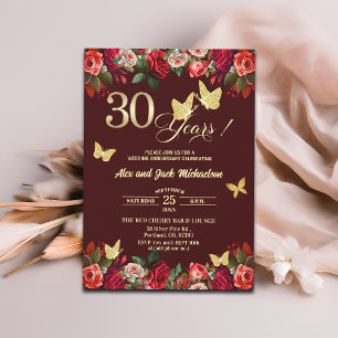 Elegant Floral Gold 30th Wedding Anniversary Invitation