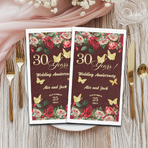 Elegant Floral Gold 30th Wedding Anniversary Paper Guest Towels