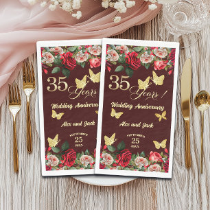 Elegant Floral Gold 35th Wedding Anniversary  Paper Guest Towels