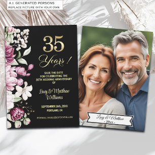 Elegant Floral Gold 35th Wedding Anniversary Photo Save The Date