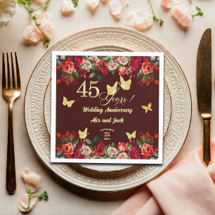Elegant Floral Gold 45th Wedding Anniversary Napkins