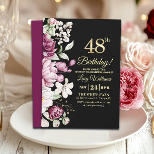 Elegant Floral Gold 48 Birthday Party Invitation