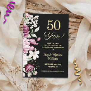 Elegant Floral Gold 50th Wedding Anniversary   Save The Date