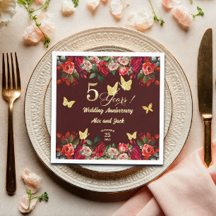 Elegant Floral Gold 5th Wedding Anniversary Napkins