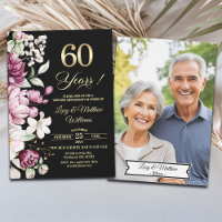 Elegant Floral Gold 60th Wedding Anniversary Photo