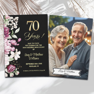 Elegant Floral Gold 70th Wedding Anniversary Photo Save The Date