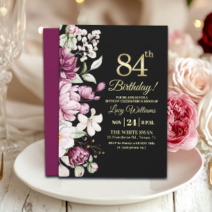 Elegant Floral Gold 84 Birthday Party Invitation