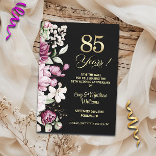 Elegant Floral Gold 85th Wedding Anniversary  Save The Date